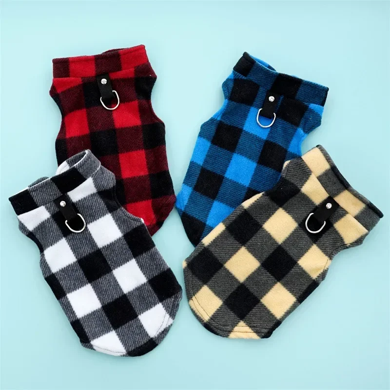 2024 New Pet Clothing Spring Autumn Winter Fleece Plaid Vest Teddy Bear Dog Cat Clothing