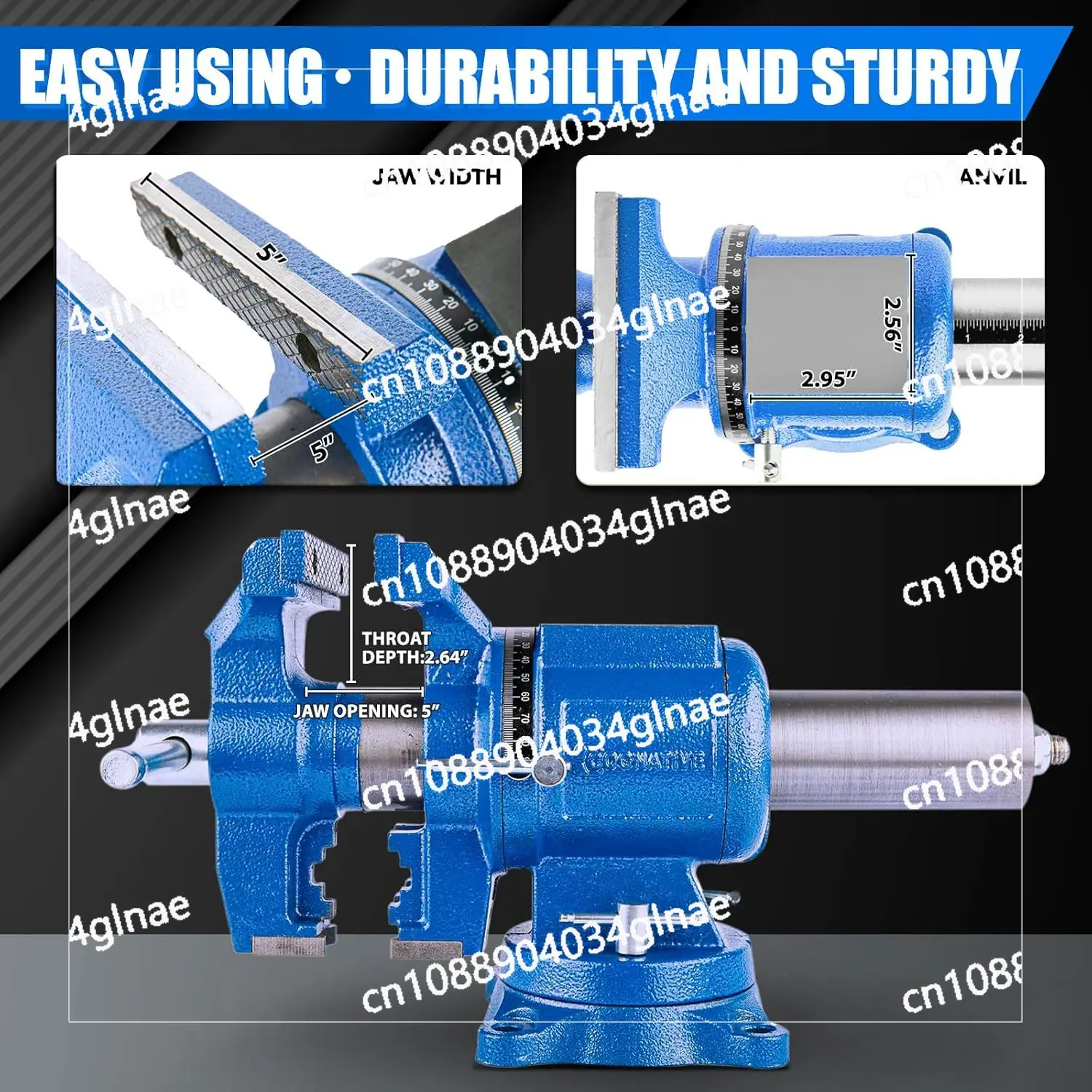 360° Multi-Purpose Bench Vise Ductile Iron Heavy Duty with Anvil Clamp Force 4000KG Blue 5-Inch