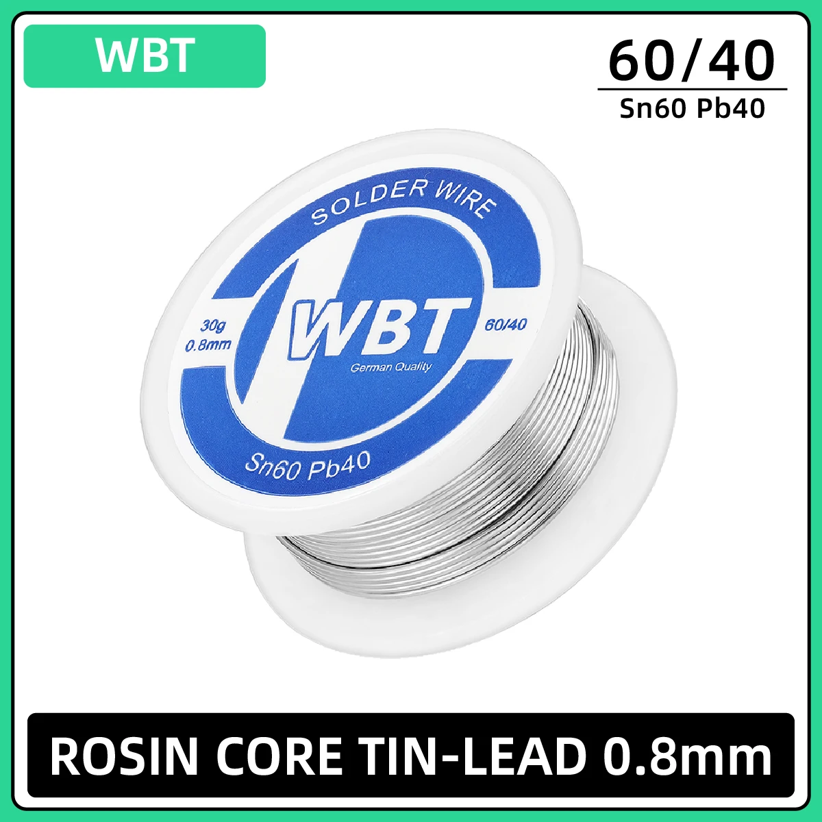 Germany WBT Tin-Lead solder wire rosin core with flux inside 30g 0.8mm 60/40 bright after soldering requires low temperature