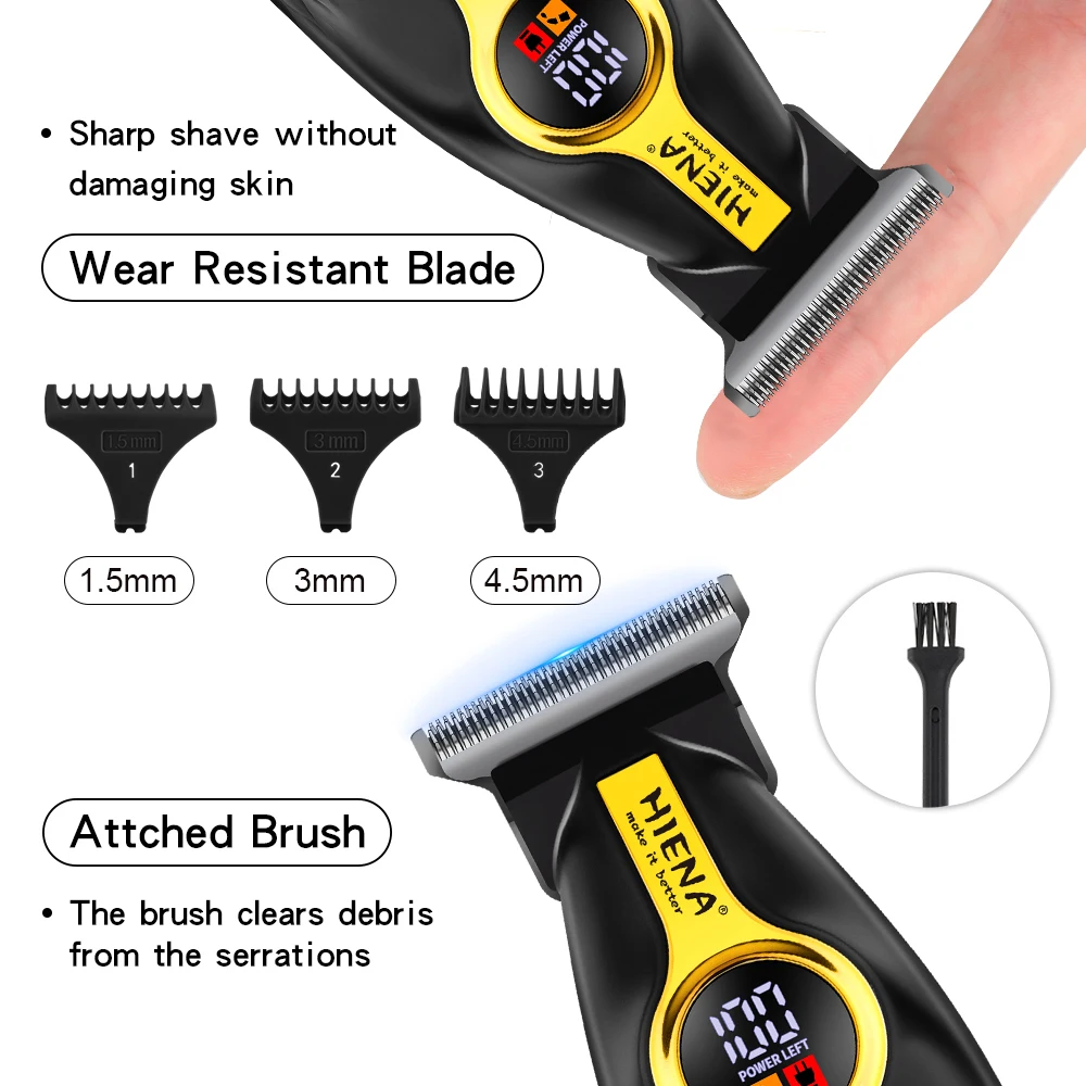 hiena home appliance hair clipper USB rechargeable wireless beard trimmer and edge trimmer with LED display, best gift