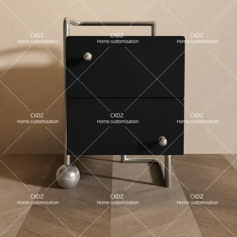 Retro Black Bedside Table Modern Simple Stainless Steel Storage Locker for Bedroom Nightstand Minimalist Design