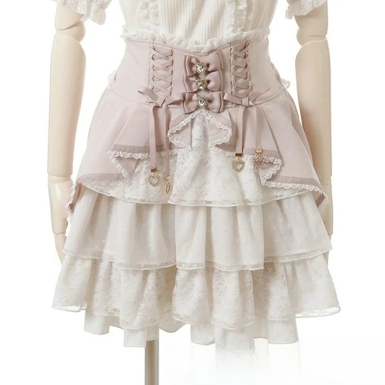 

Многослойная юбка-пачка Kawaii Sle с высокой талией, кружевом и завязками на поясе, скрывающая бедра и ягодицы, для молодых женщин