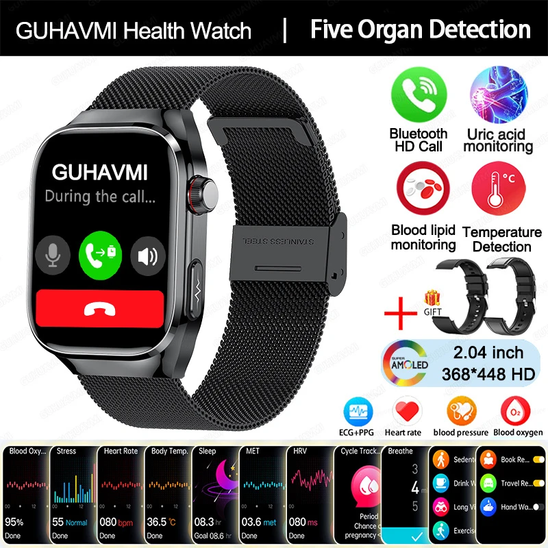 2025 Nieuwe ECG Smart Horloge Vrouwen BT Oproep Hartslag Bloedlipiden Urinezuur Gezondheid Monitor Horloges AI Voice 650 mAh Sport Smartwatch