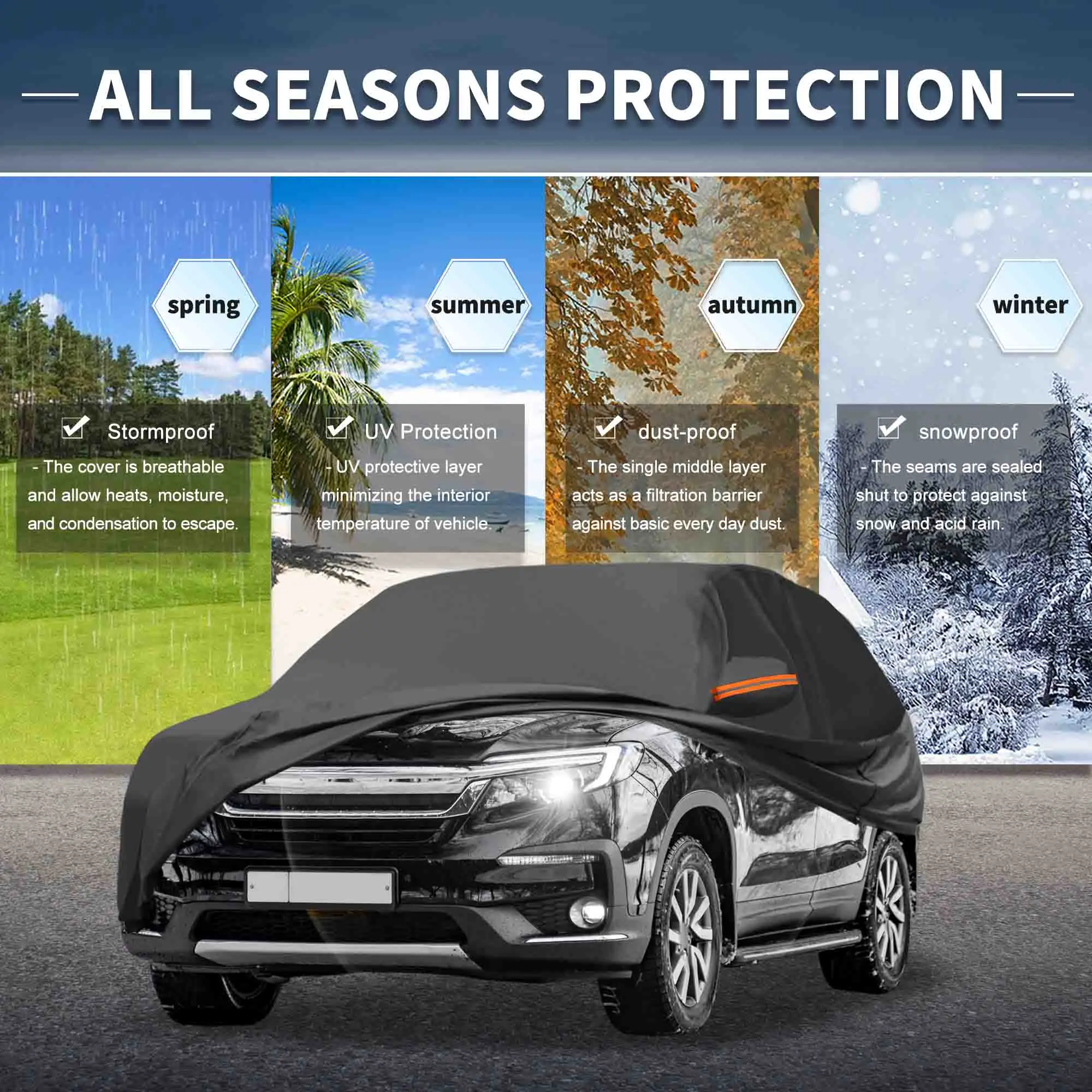 UXCELL for Honda Pilot Aluminum Film Outdoor Full Car Cover All Weather Waterproof Sun Snow Protection with Driver Door Zipper