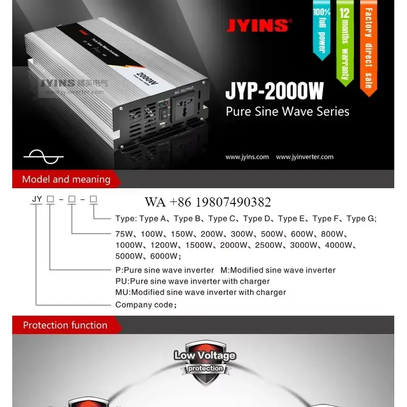 wmwmnu for JYP 2000W 12V to 220V Solar Car Power Inverter Suder