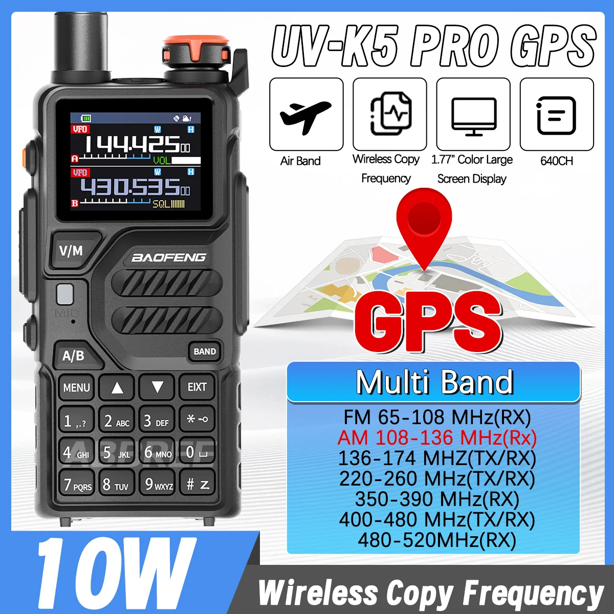 

Baofeng UV-K5 PRO GPS Многодиапазонная рация DTMF Type-c Зарядное устройство Беспроводное копирование Частота дальнего действия AM FM NOAA Двустороннее радио