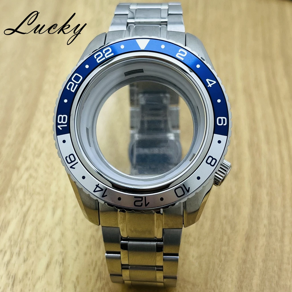 44mm Blue Watch Bezel Case Strap Fit 32mm Dial For GS Grand GMT NH34 NH35 NH36 4R35   Automatic Movement Sapphire Mod Parts