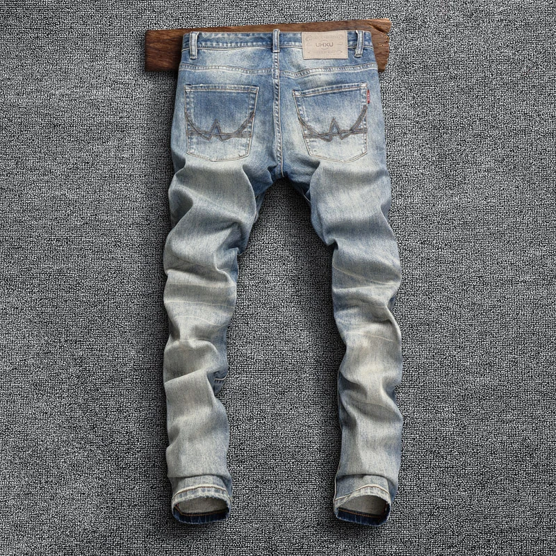 Italian Fashion Men Jeans High Quality Retro Blue Slim Fit Stretch Ripped Jeans Men Trousers Vintage Designer Denim Pants Hombre