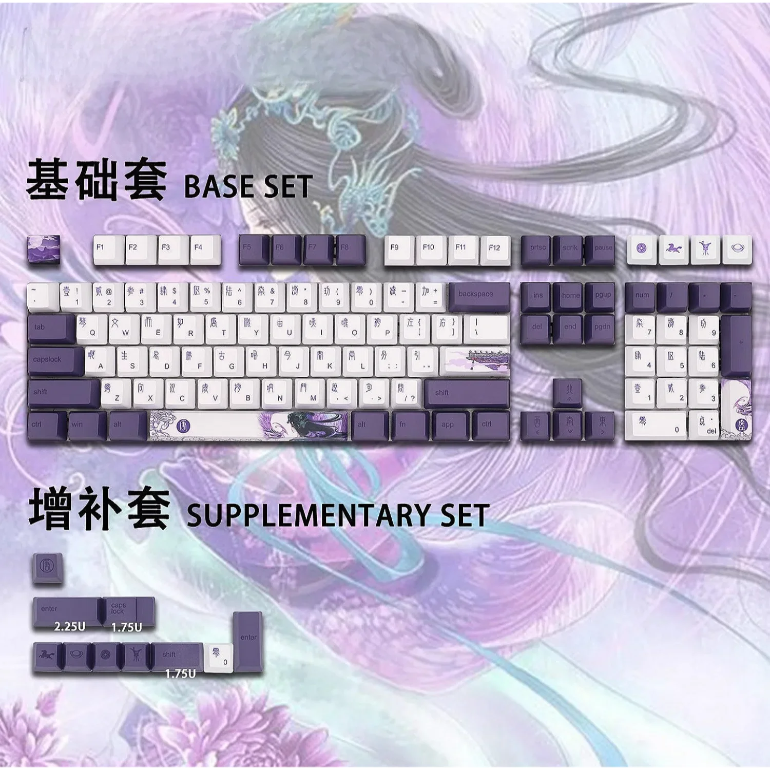 Purple Datang PBT Keycaps OEM Thermosublimation 108 Keys for 60/64/84/98/108 Gaming Mechanical Keyboard MX Switch