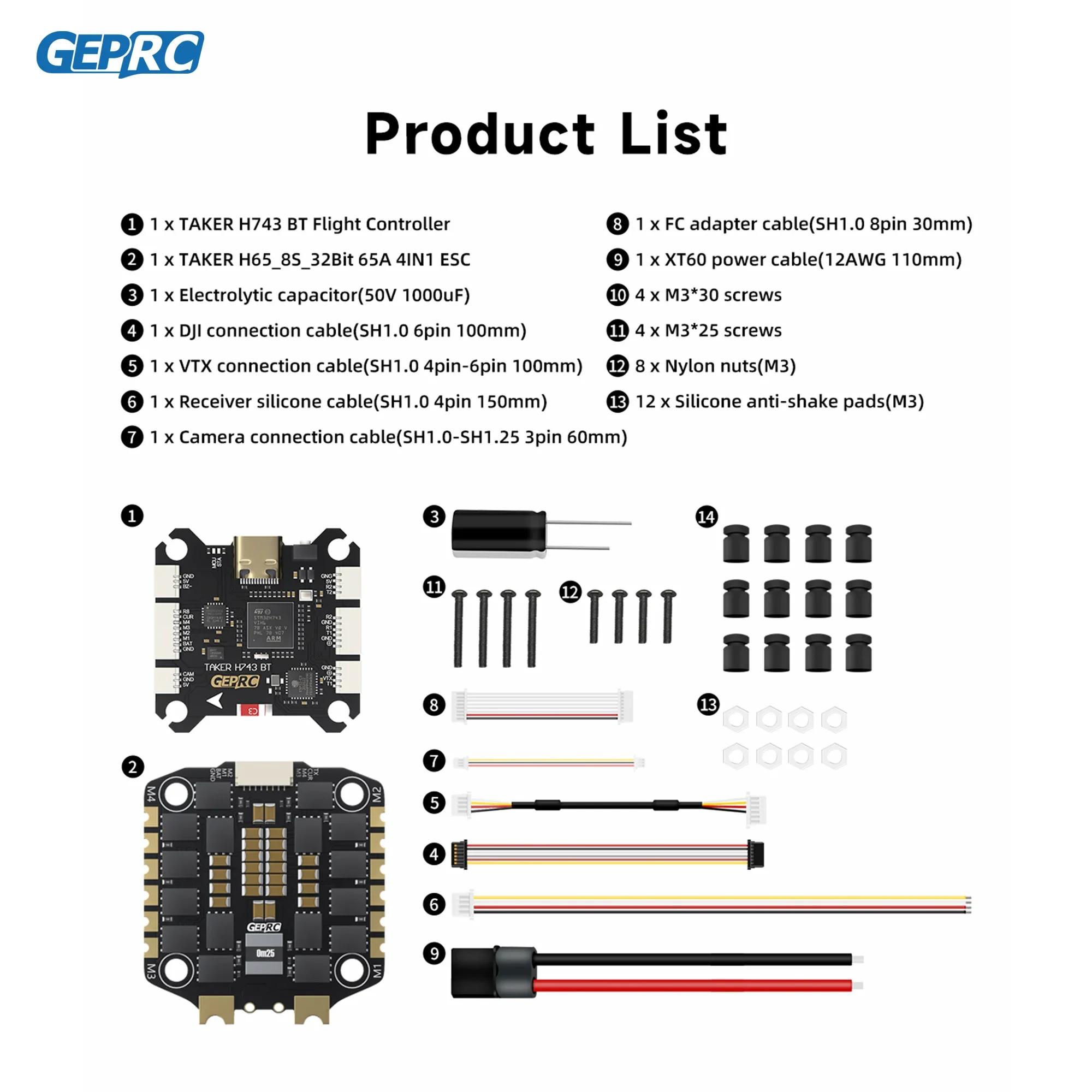 GEPRC TAKER H743 BT 32Bit 65A Stack H743 BT Vluchtcontroller H65_8S_32Bit 65A 4IN1 ESC Dual Gyro voor Racing FPV Drone MOZ7 V2