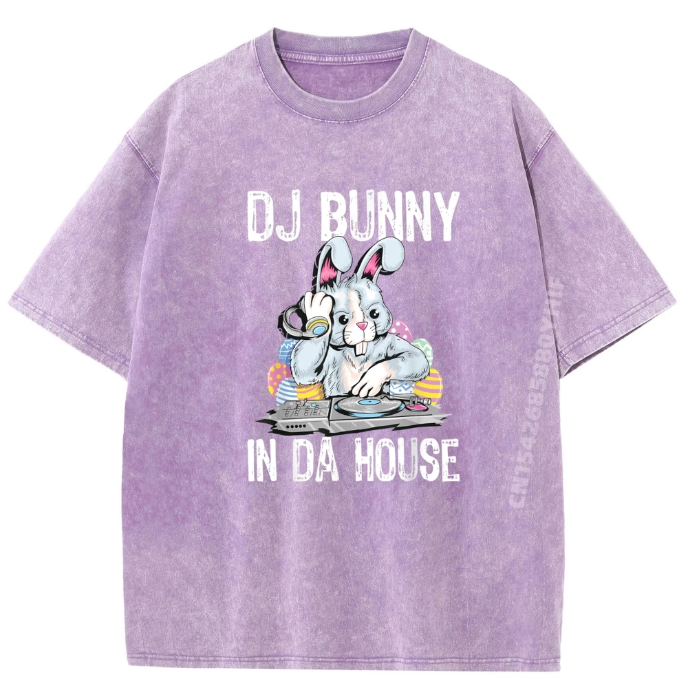 قمصان Dj Bunny In Da House جرافيك للرجال مطبوعة Camiseta ملابس كلاسيكية مغسولة صيفية غير رسمية على الموضة