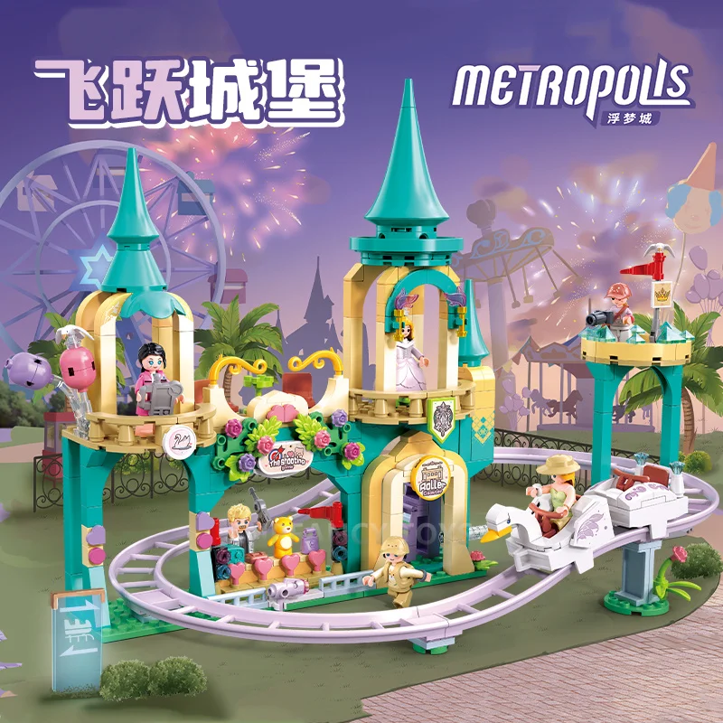 Sluban 448Pcs Dream Princess World Amusement Park Leap Over the Castle Model Building Blocks Sets Educational Toys for Girls