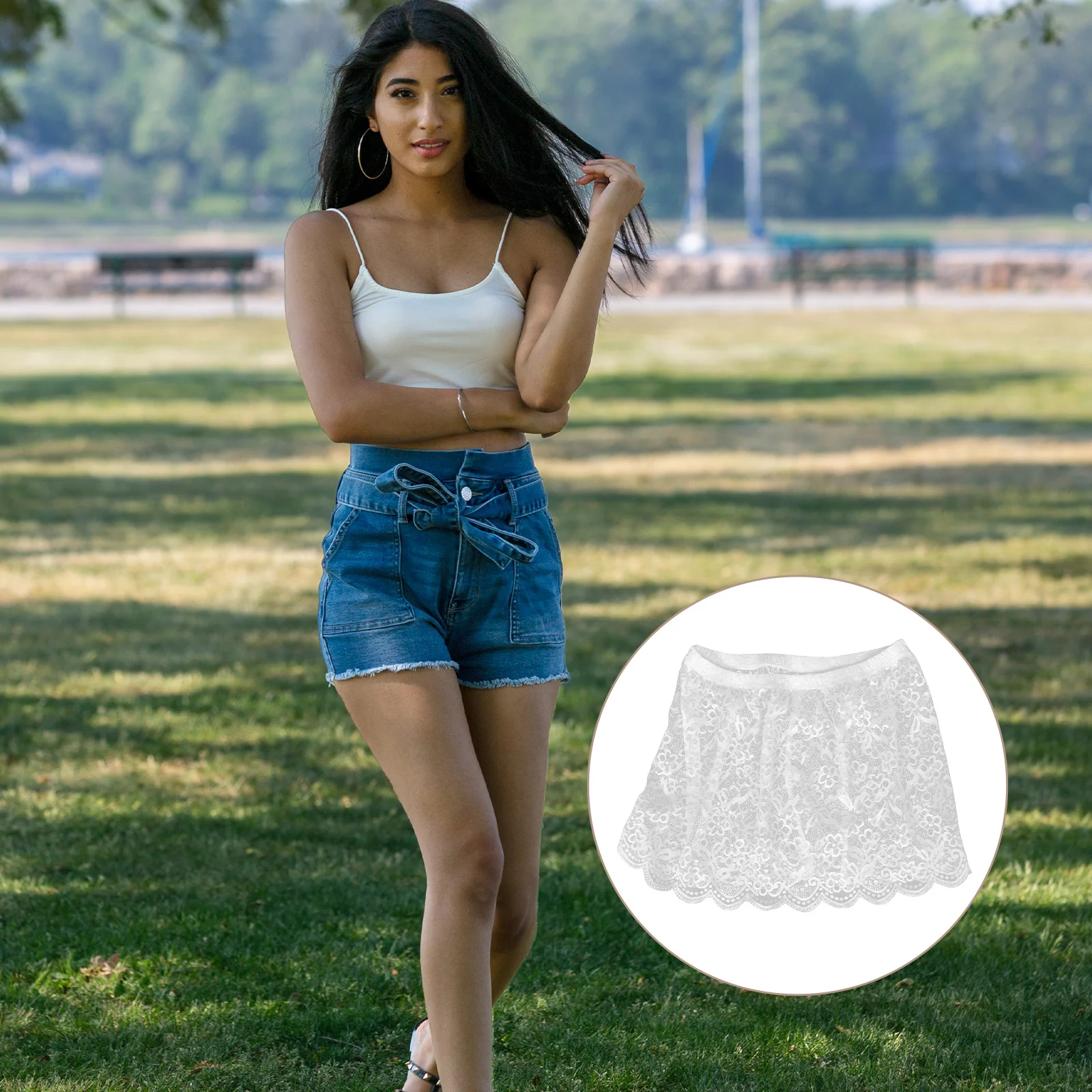 

Lace Underskirt For Women Half-Length Short Sweatshirt Hip Coverage Plus Size Soft Nylon Shirt Extender Spring Fall Fashionable