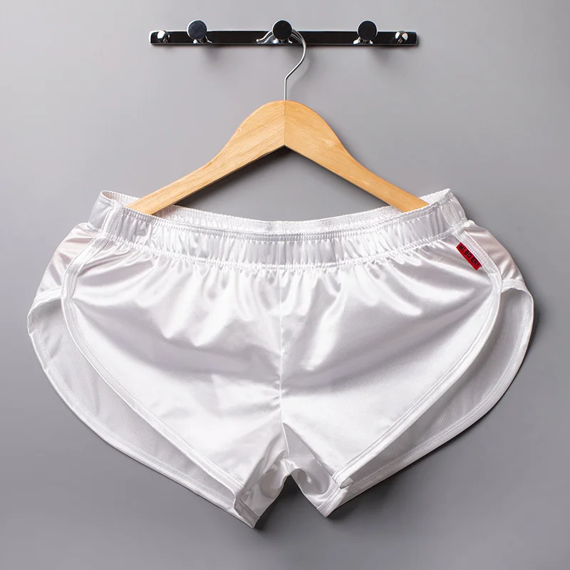 Boxers plats respirants, sous-vêtements en soie glacée pour hommes, grande taille, bas de sommeil soyeux, culotte taille moyenne, slip doux pour hommes