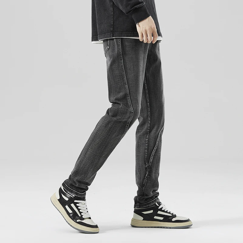 2024 Spring/Summer European and American Personalized Elastic Slim Fit Jeans for Men's Casual High Waist Small Straight jeans
