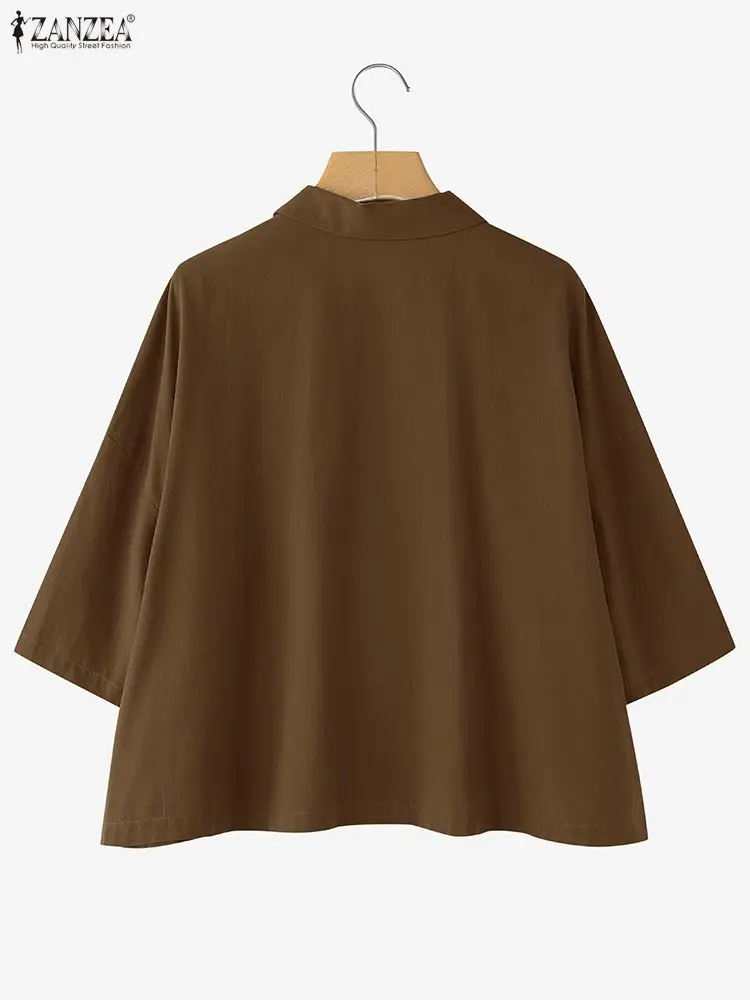 Damen-Hemden im Vintage-Stil mit Froschknöpfen, Baumwoll-Leinen, Umlegekragen, 3/4-Ärmel-Hemd, ZANZEA 2022, Herbst, Alltag, Freizeitkleidung, S-3XL