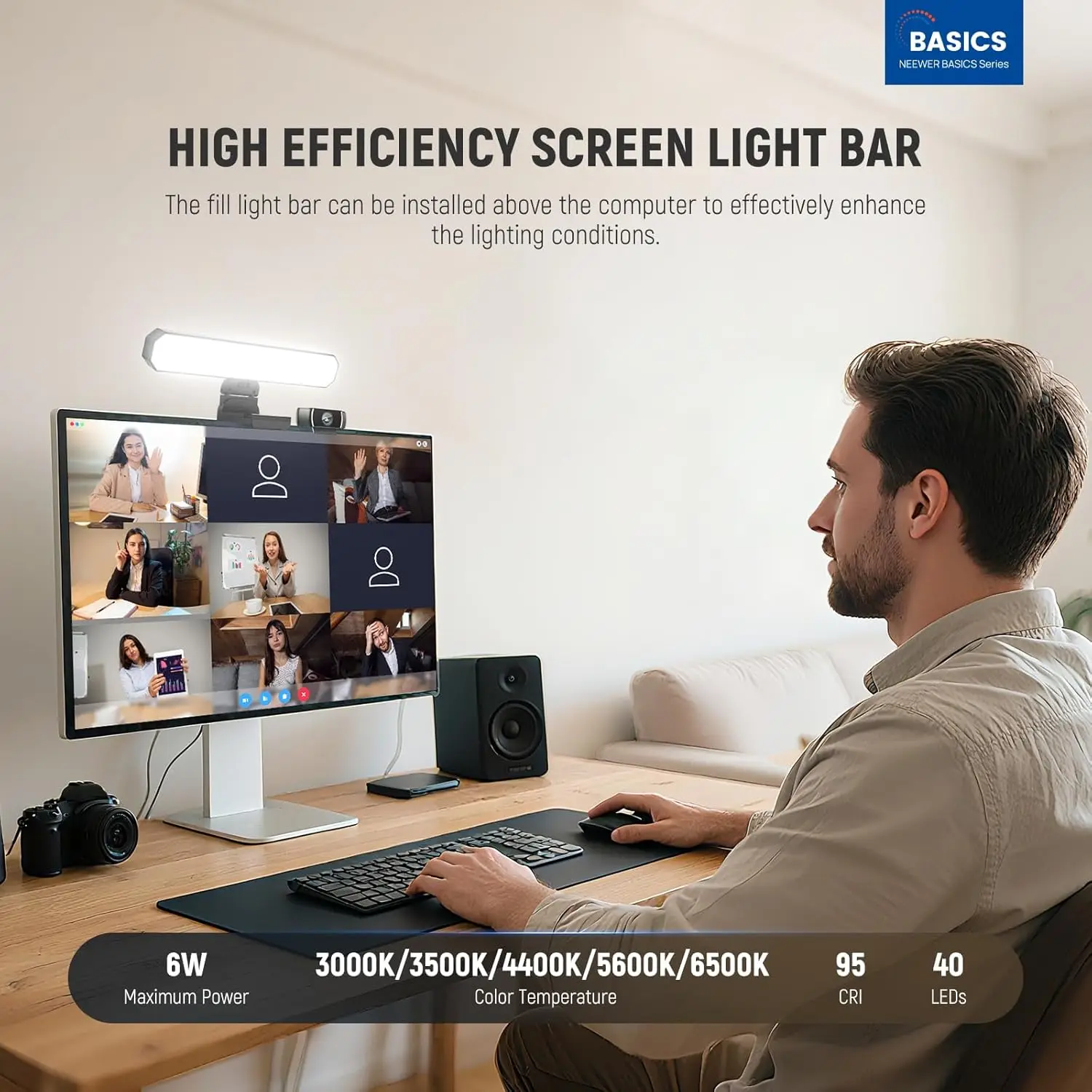 NEEWER Basics 6W Monitor Light Bar with Remote/Touch Control Bi Color Dimmable LED Desk Lamp for Video Conference Lighting