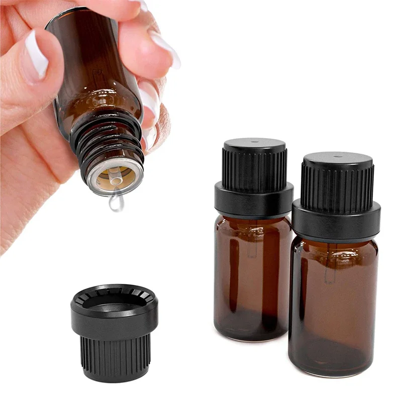 5Pcs 5/10/15/20/30/50/100ml Empty Glass Essential Oil Bottles w/ Orifice Reducer Tip For Perfume Aromatherapy Cosmetic Massage