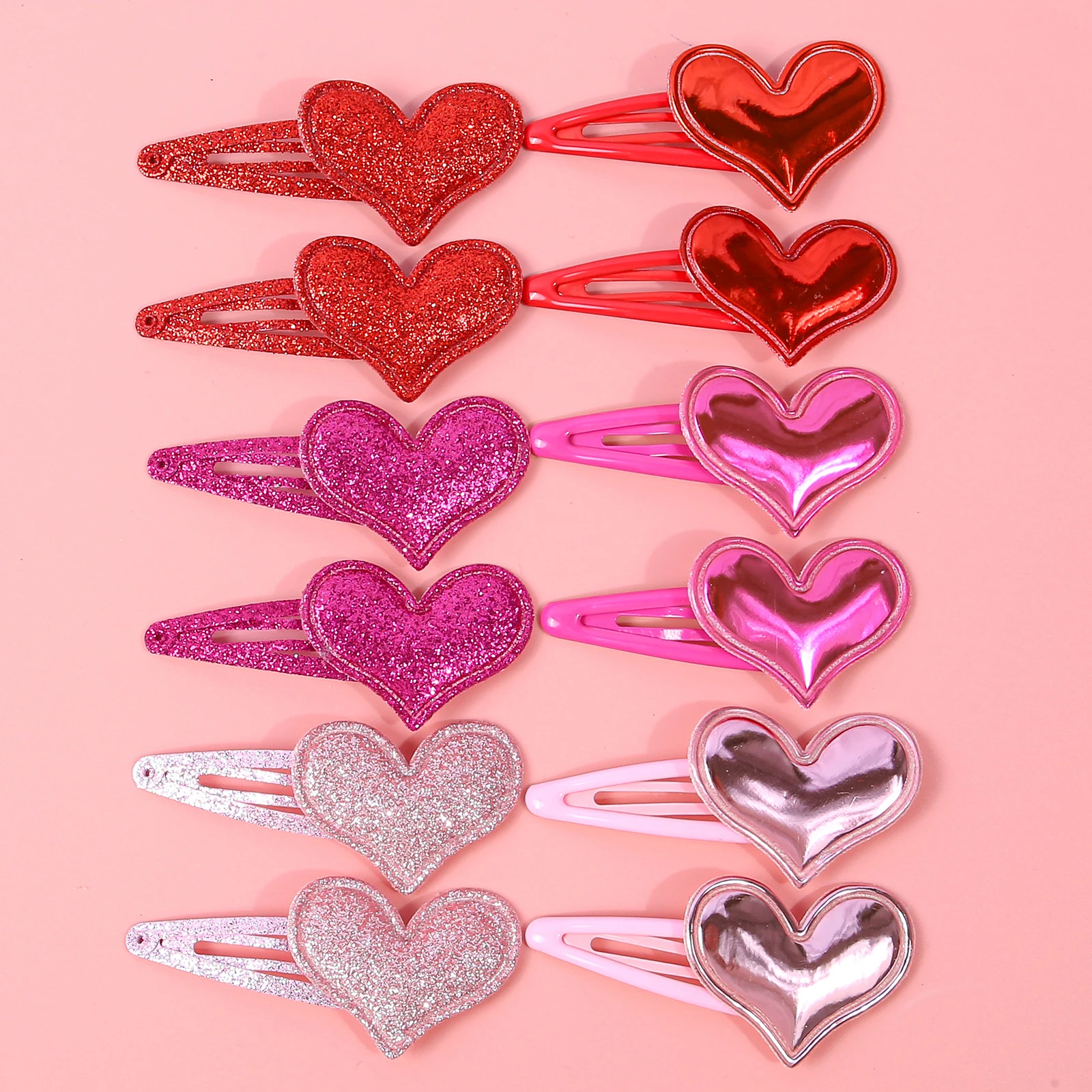 6/12 Stück PU-Herz-Haarspangen für Mädchen und Frauen, Valentinstag, süße Glitzer-Herz-Haarspangen, Clips, Haarnadeln für Kinder, Haarschmuck