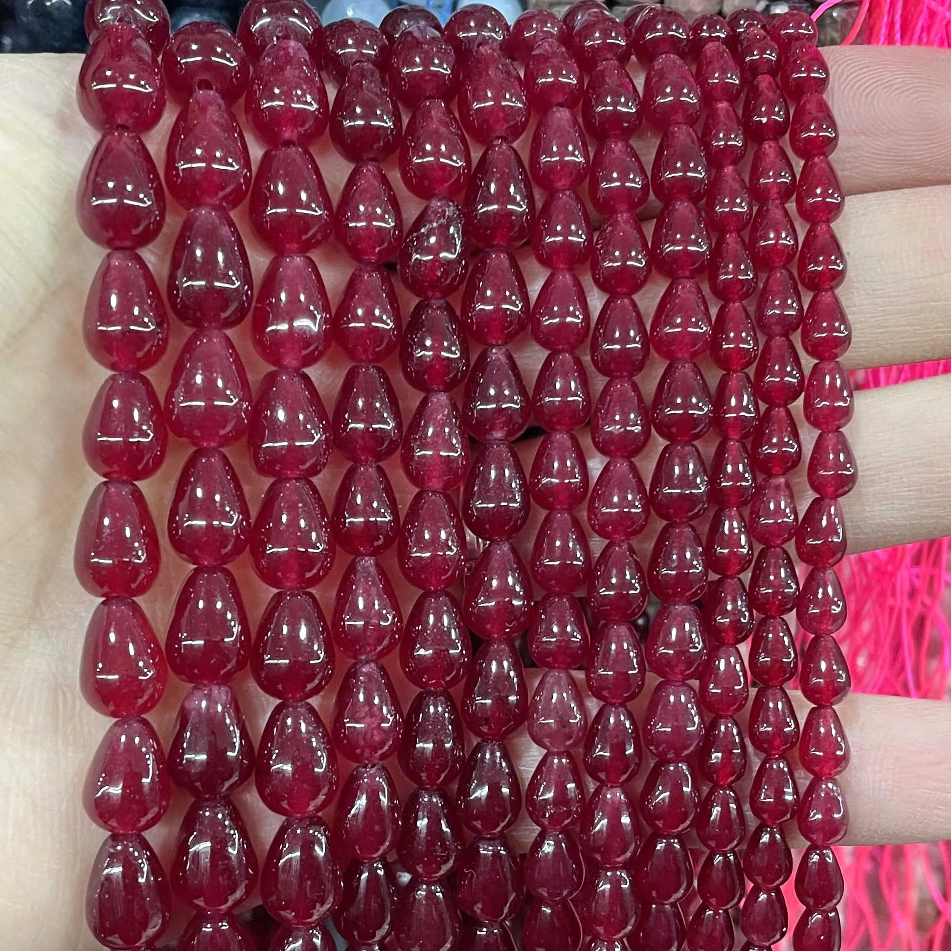 4 5 6 7 8 MM Natural Water Drop Red Chalcedony Jades Stone Loose Spacer Beads For Jewelry Making DIY Earrings Accessories