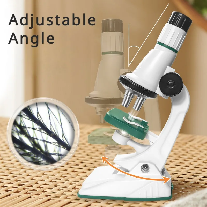 Kit de microscópio infantil, 200x 600x 1200x, haste de ciências biológicas, brinquedo, lupa manual, escola, educacional, microscópio de bolso com luz led