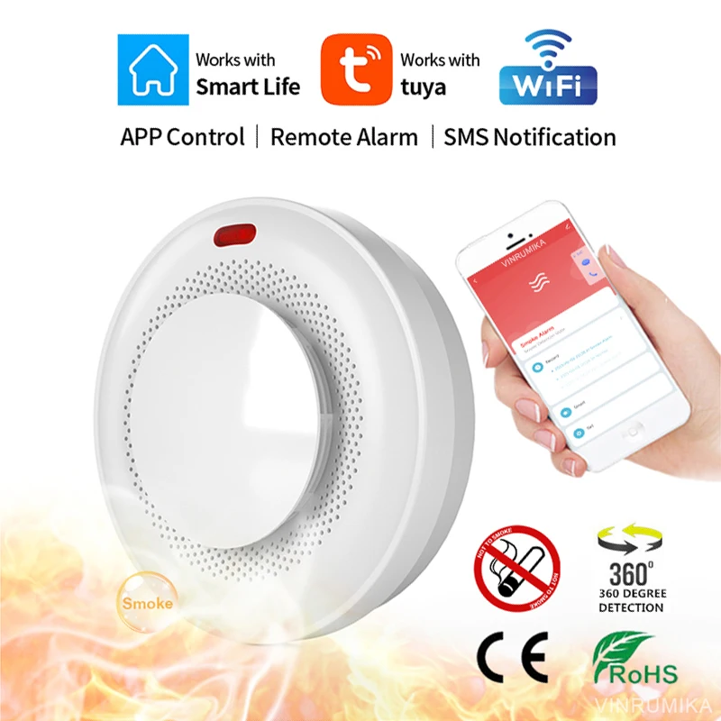 tuya smart parlor smoke detector alta sensibilidade funcao wifi quarto de crianca casa cozinha sensor de alarme de som shop fire inspection 01