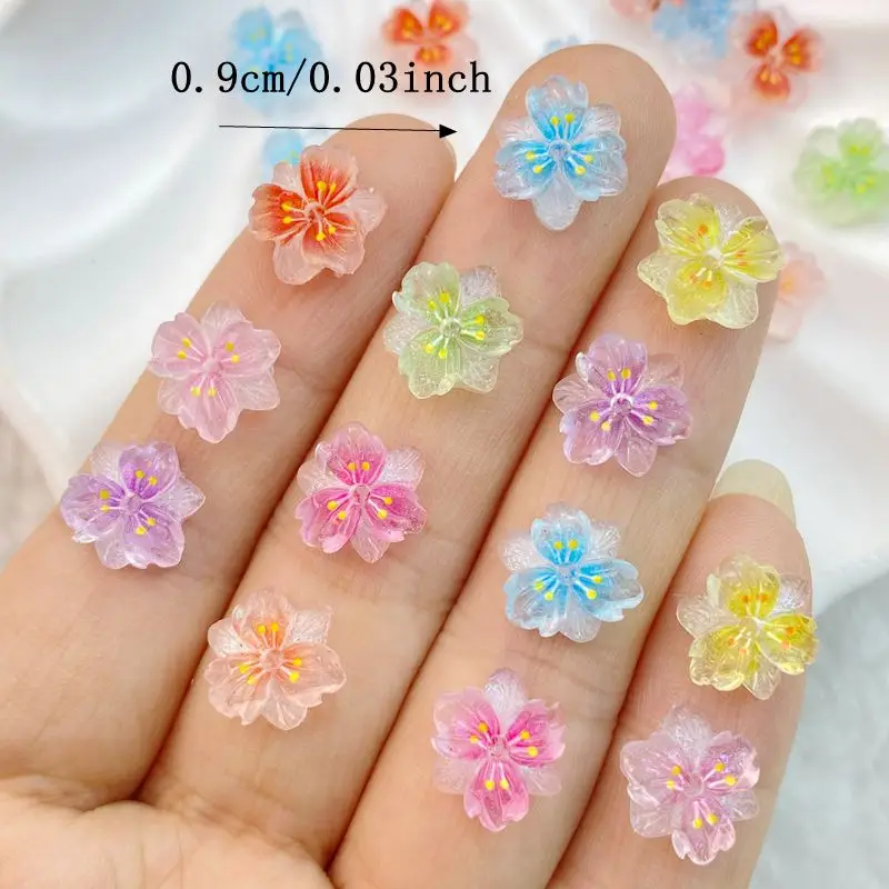 50Pcs New Mixed Nail Art Resin Little Colorful Sakura Designer Charms Rhinestones DIY Craft For Nail 3D Decorations