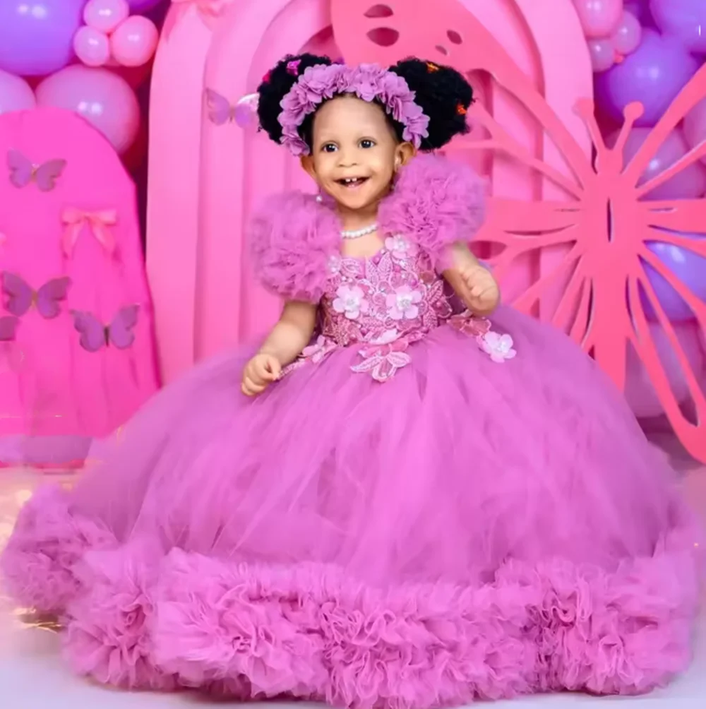 웨딩, 생일 파티, 볼 가운, 사진 촬영 의상용 레이어드 아플리케와 진주 디테일이 있는 맞춤형 퍼프 스커트