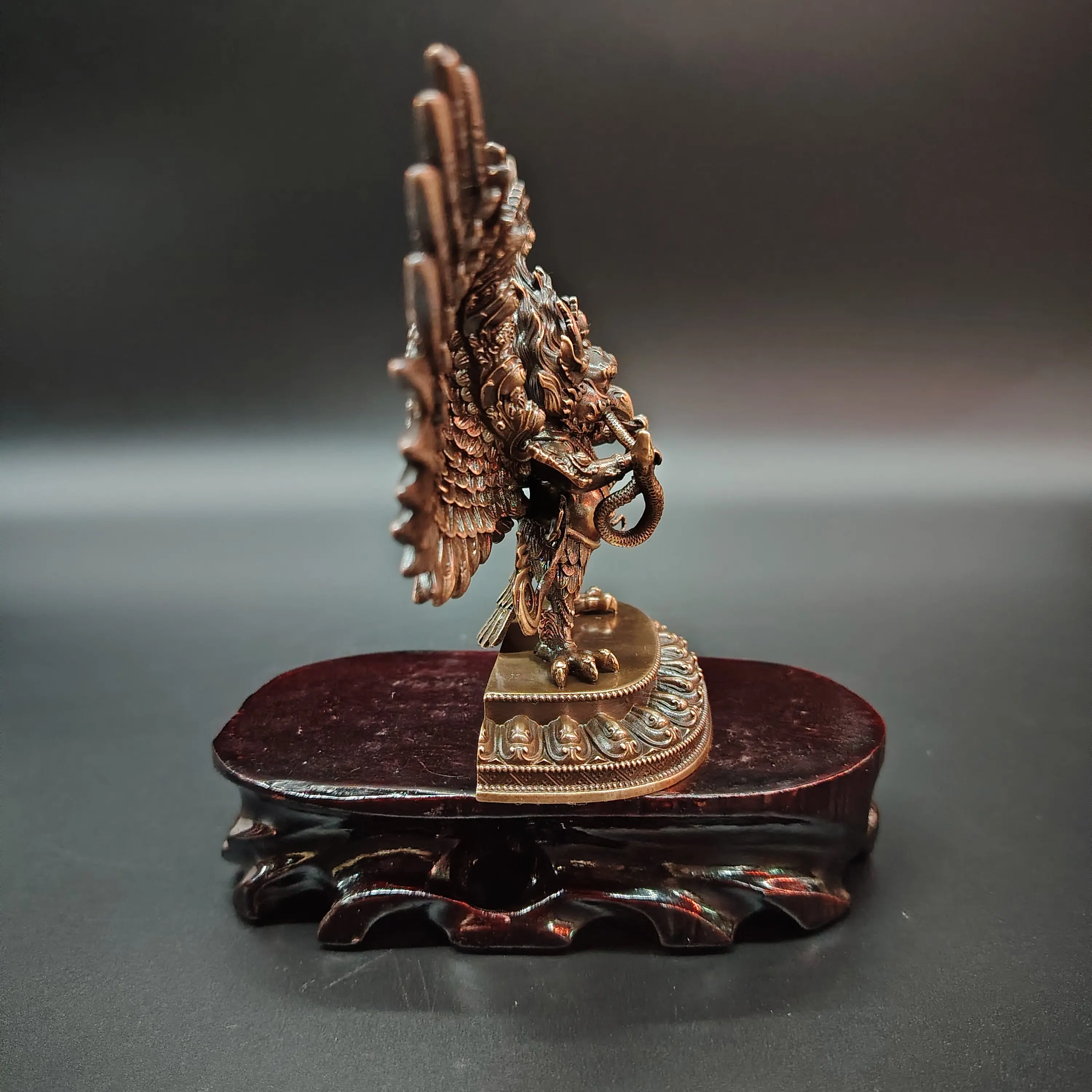Antique Copper Tibetan Garuda Golden-Winged Full Body Statue 20cm Home Desktop Car Portable Blessing