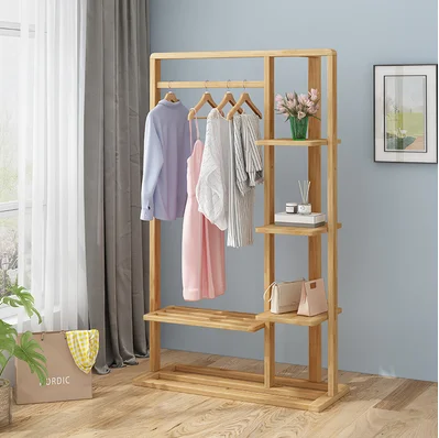 

Solid wood coat rack hanger floor-to-ceiling bedroom famous clothes drying rack multi-layer rack clothes rack