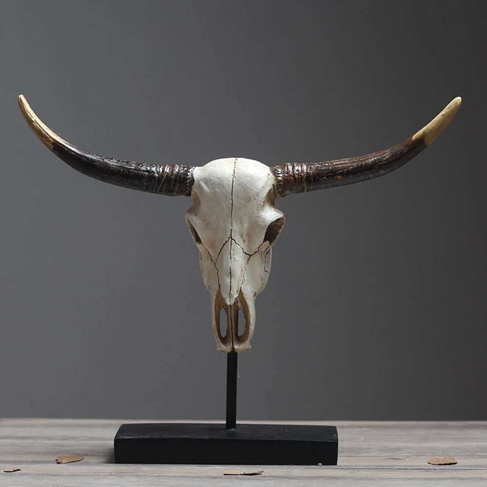 Nordic vintage horn decoration European style ox head decoration living room Wine Cabinet  TV Retro Creative Model Ornaments