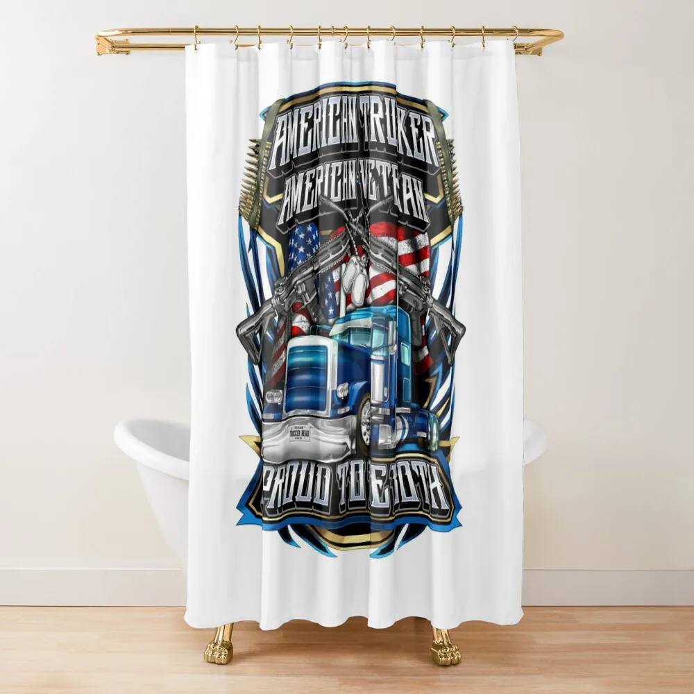 

American Trucker American Veteran Trucker Shower Curtain Cover Bathroom Fabric Modern Accessory Bathrooms Curtain