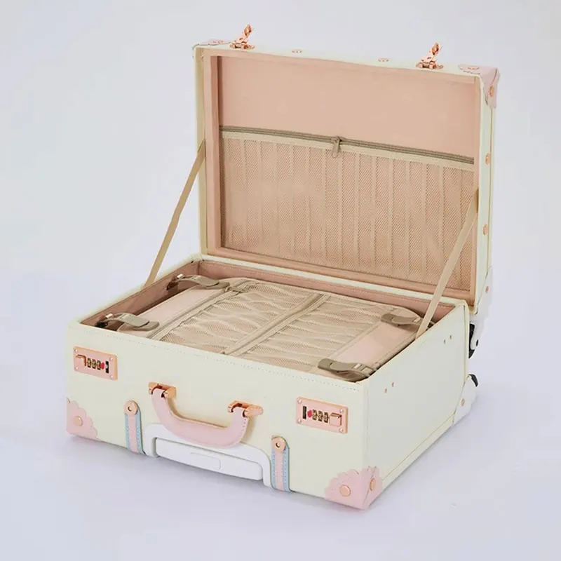 Vintage Suitcase 18 Inch Lightweight PU Password Cabin Case Set Trolley Luggage Universal Wheel Aluminum Magnesium Alloy Tie Rod