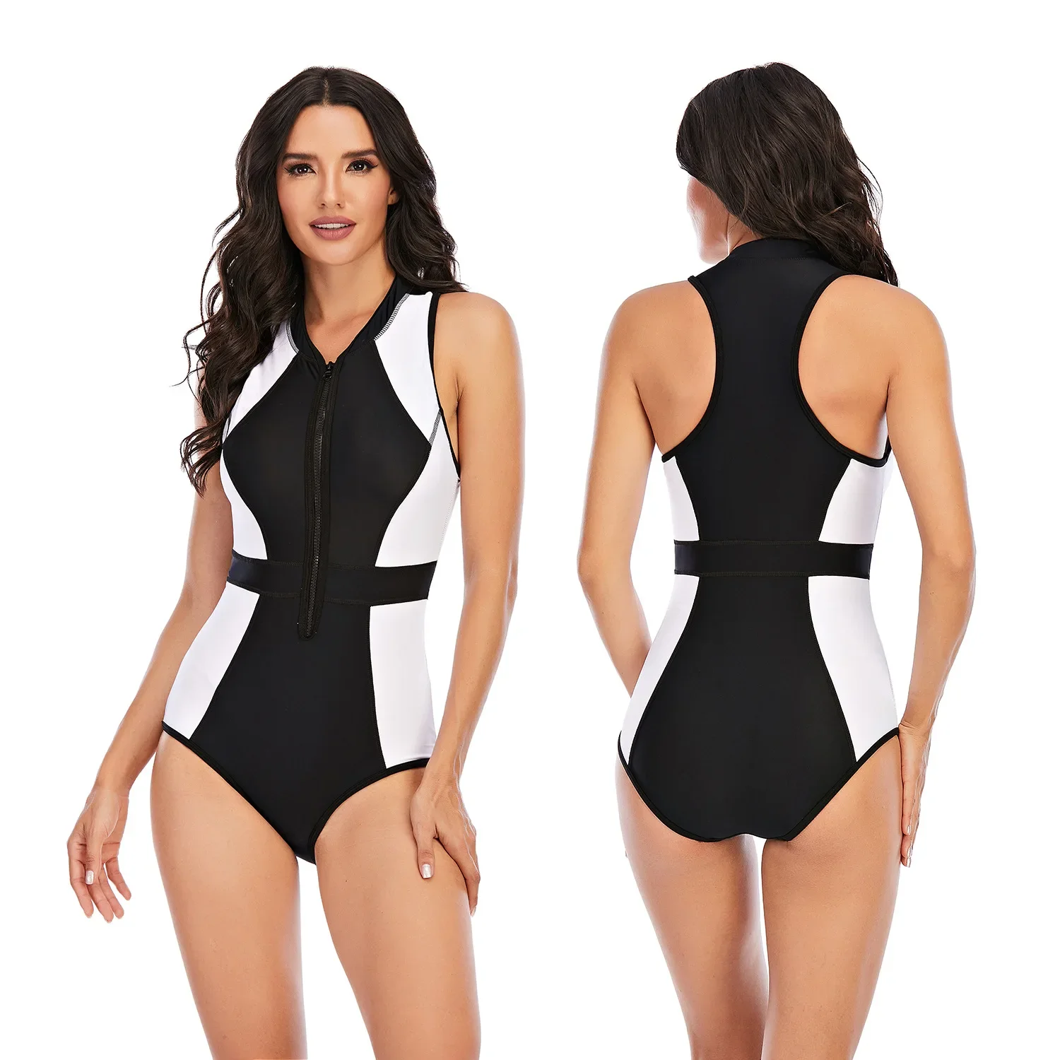 Professional Swimwear One Piece Swimsuit Women Zipper Monokini Swimsuit Sport Bodysuit Beach Bathing Suit Swim