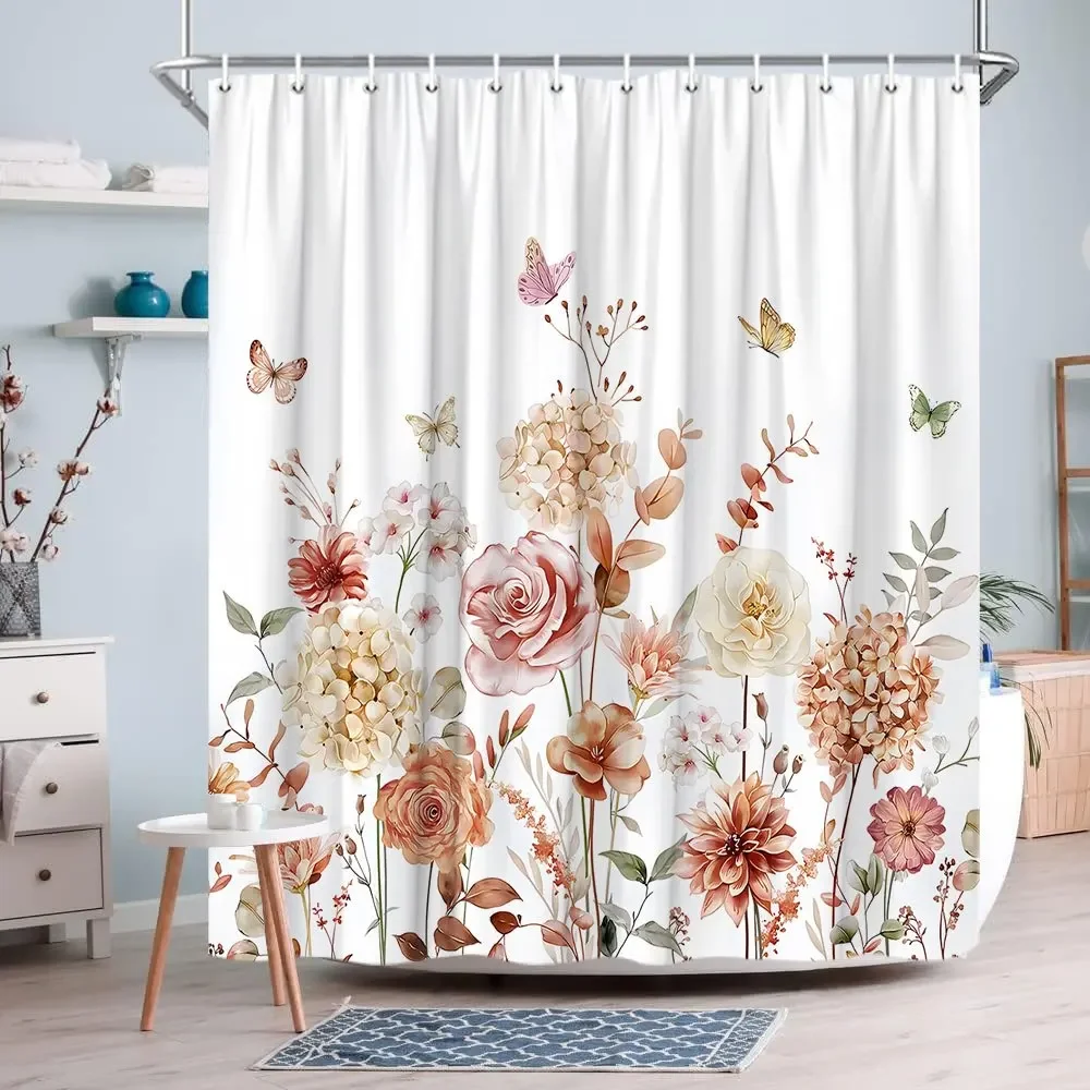 

Осенняя занавеска для душа с цветочным принтом — элегантные осенние цветы и листья для декора ванной комнаты — теплый и пригласительный аксессуар для дома