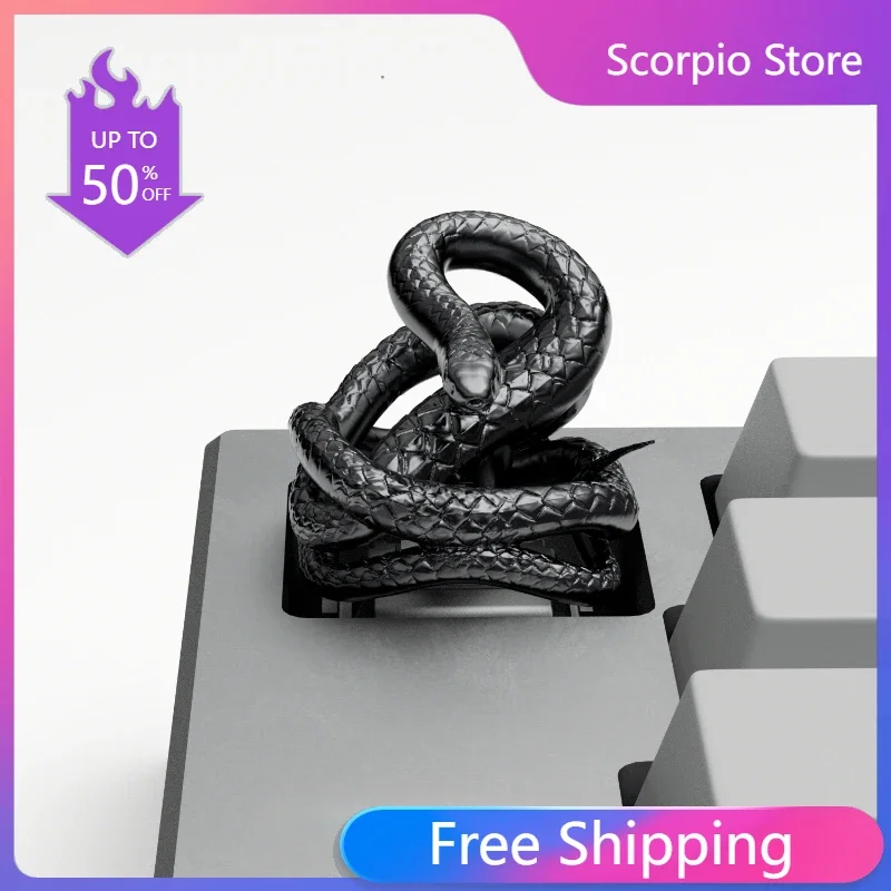 

NEW 1pc Snake Keycap Use AG925 Sterling Silver Art Point Keycaps Customized Keyboard Decoration Artisan Keycaps Limited Release