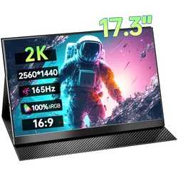 ポータブルヒップゲームモニター,17.3インチ,2k,165hz,16:9, 100% srgb,500nit,3msディスプレイ,pc,ラップトップ,Mac,電話,xbox,ps4,5スイッチ