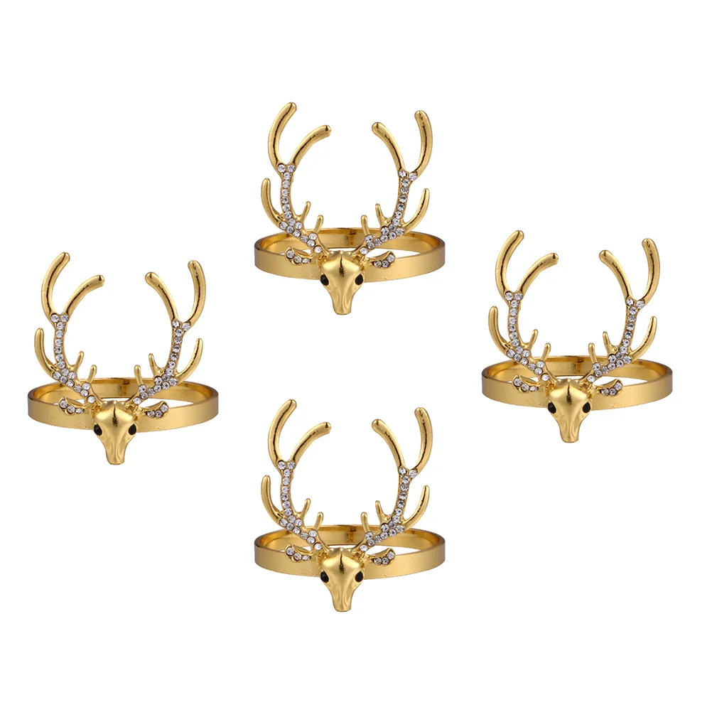 

4Pcs Christmas Napkin Rings Adorable Deer Alloy Buckles Party Table Napkin Decor Xmas Home Decors Alloy Buckle