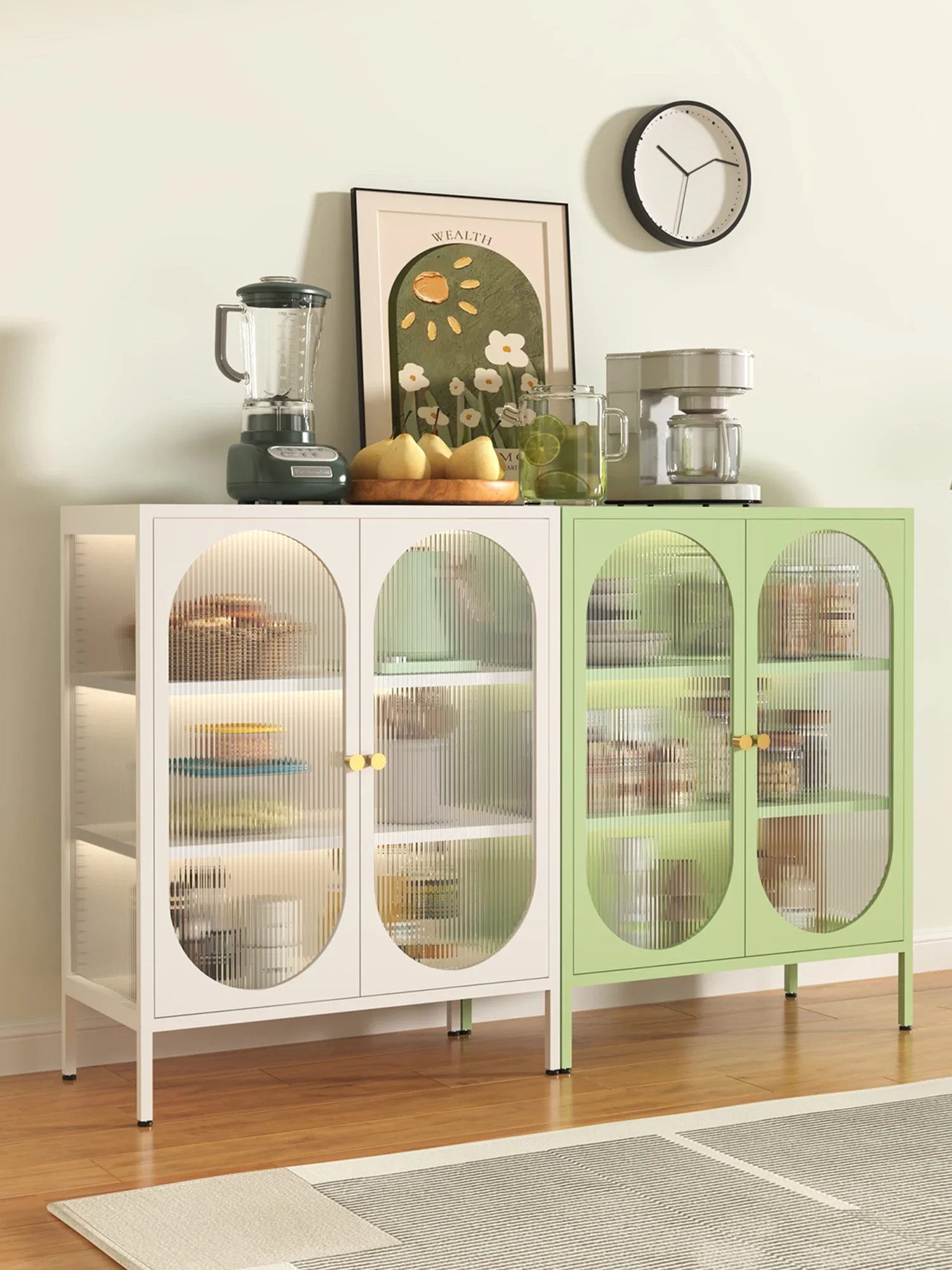 Creamy sideboard, household wrought iron cabinet, simple tea and wine cabinet, living room, kitchen, multi-functional storage ca