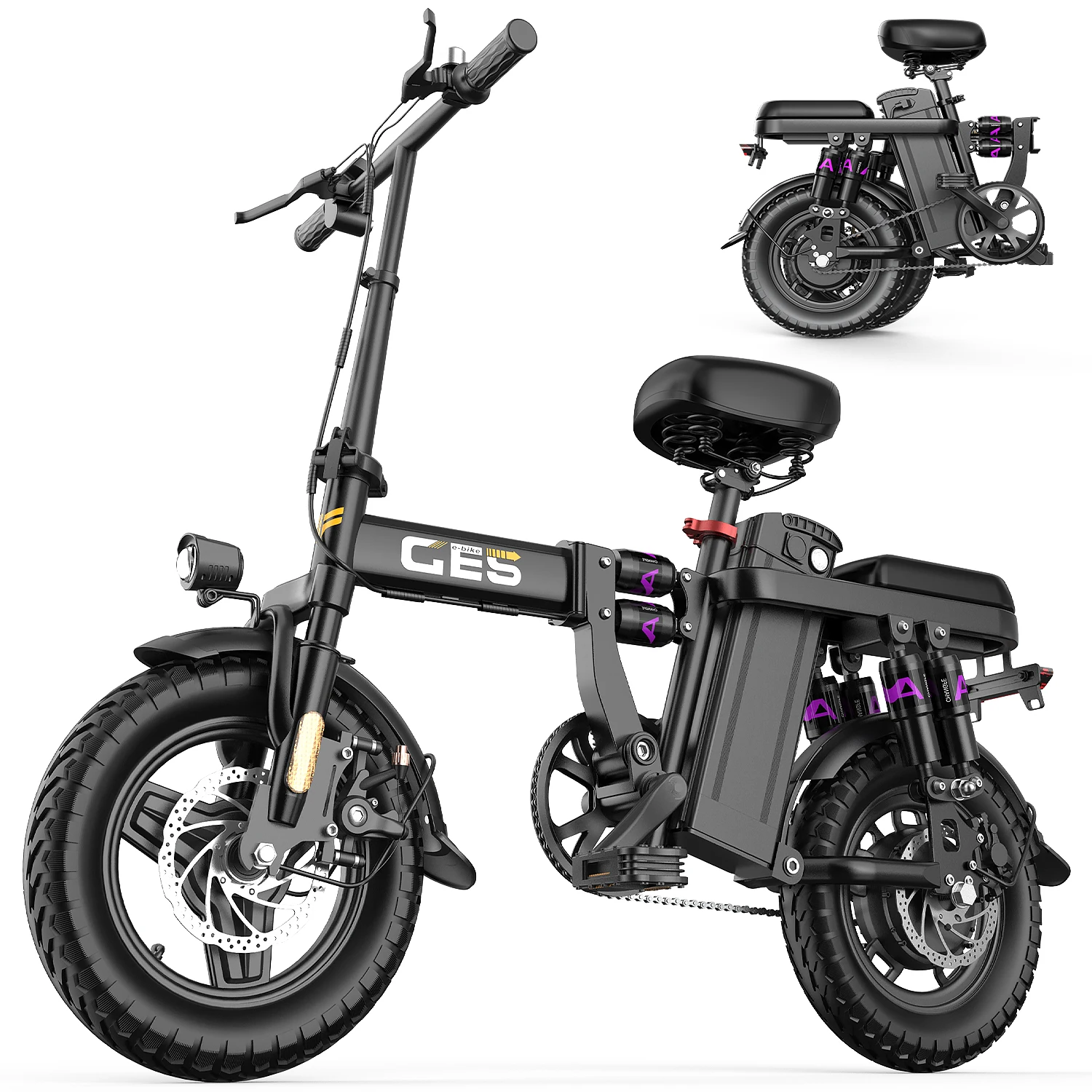 

Tomofree Off-Road Folding Electric Bike 14" x 2.125" Fat Tire 740W Electric Bicycle for Adults 48V 15Ah Battery 25° Climbing Abi