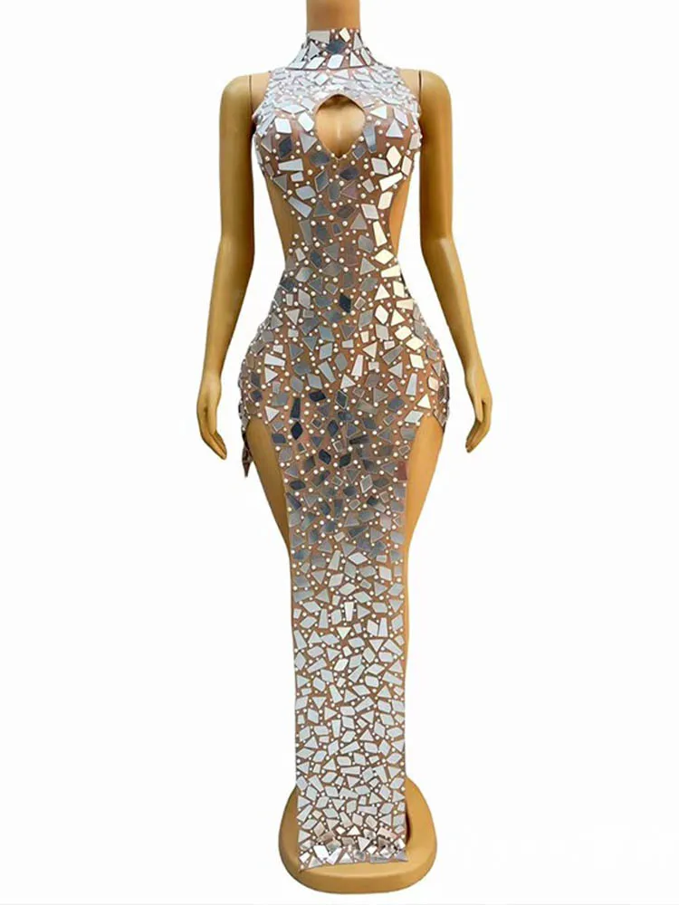 High Quality Hot Bead Sequins Sexy Hanging Neck One-Piece Skirt Irregular Dress 2024 New Fashion Custom Women'S Clothing