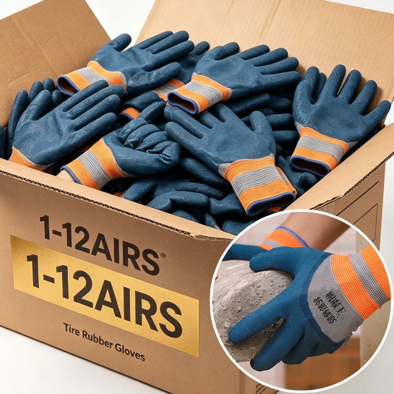 1/12pairs Non-Slip Work Gloves Glued Coated Wear Resistant Protective Safety Gloves for Construction Gardening Industrial Use