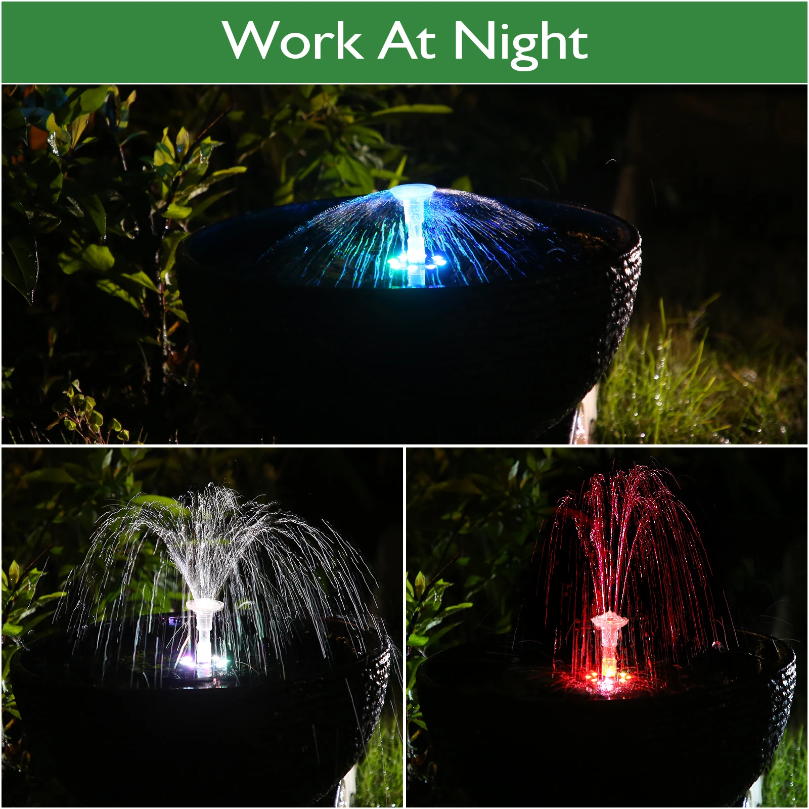 AISITIN 3.5W LED Solar Fountain for Birdbath, Solar Water Fountains with 3000mAh Battery 6 Nozzles, Solar Powered Fountain Pump