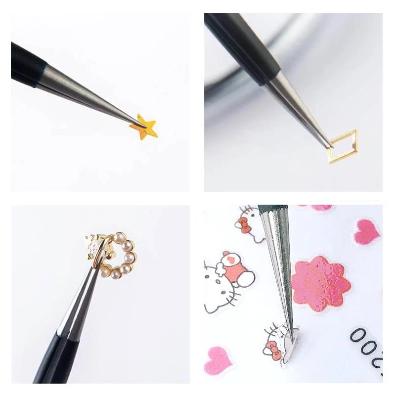 Straight and Curved Elbow Nail Art Acrylic Gel Rhinestones Picking Tool Anti Acid Nipper Gem Decor Eyelash DIY Nail Tweezers