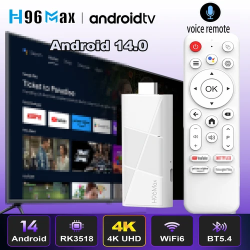 Android14.0 TV Stick RK3518 Quad Core 4K HDR Wifi6 BT5.4 BT asistente de voz juego remoto reproductor multimedia Smart TV Box H96 Max