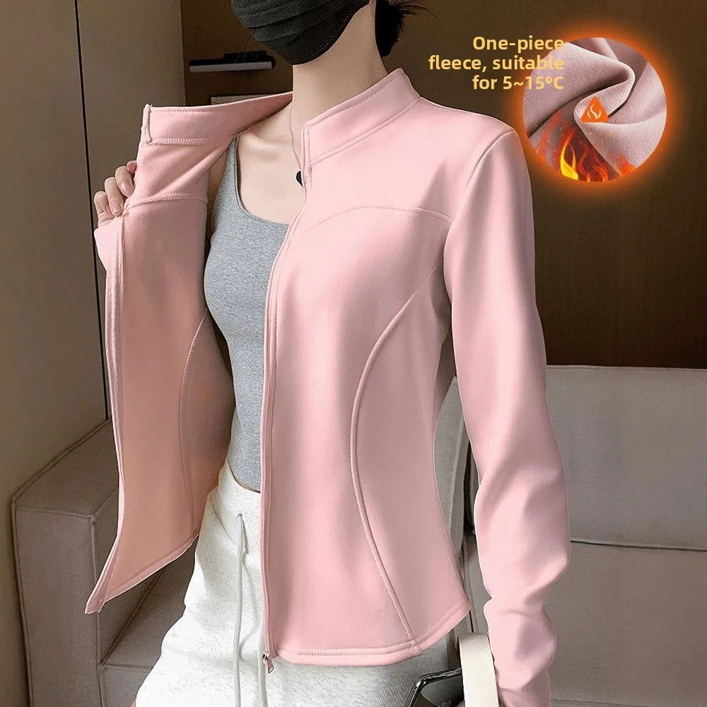 Women's Fleece Lined Yoga Jacket Thickened Slimming Warm Top Winter Yoga Clothes Long Sleeve Fitness Outerwear