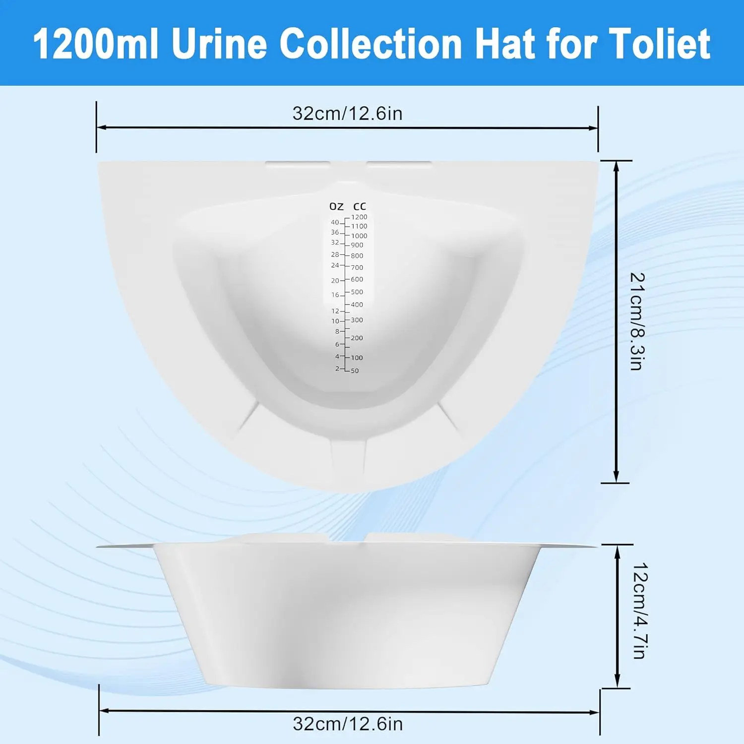 Urine Collection Basin, Sample Collection Tray with Scale 40 Oz/1200 Ml, Clear Reading, Universal Urine Sample Collection Tool for Women and the Elderly