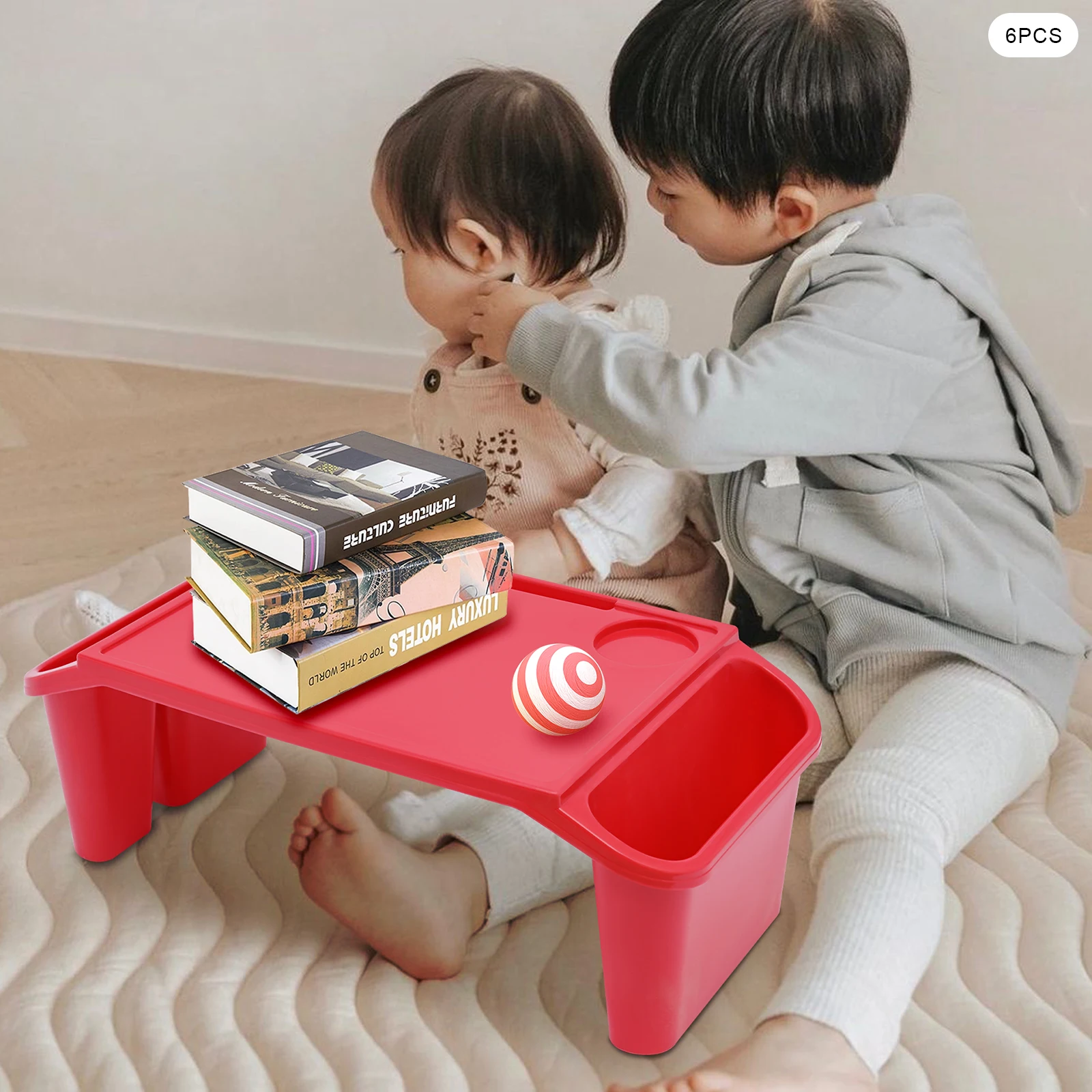 6 Pcs PP Rectangle Kids Lap Desk Tray Breakfast Laptop Trays With Side Pockets Portable Lap Bed Table Drawing