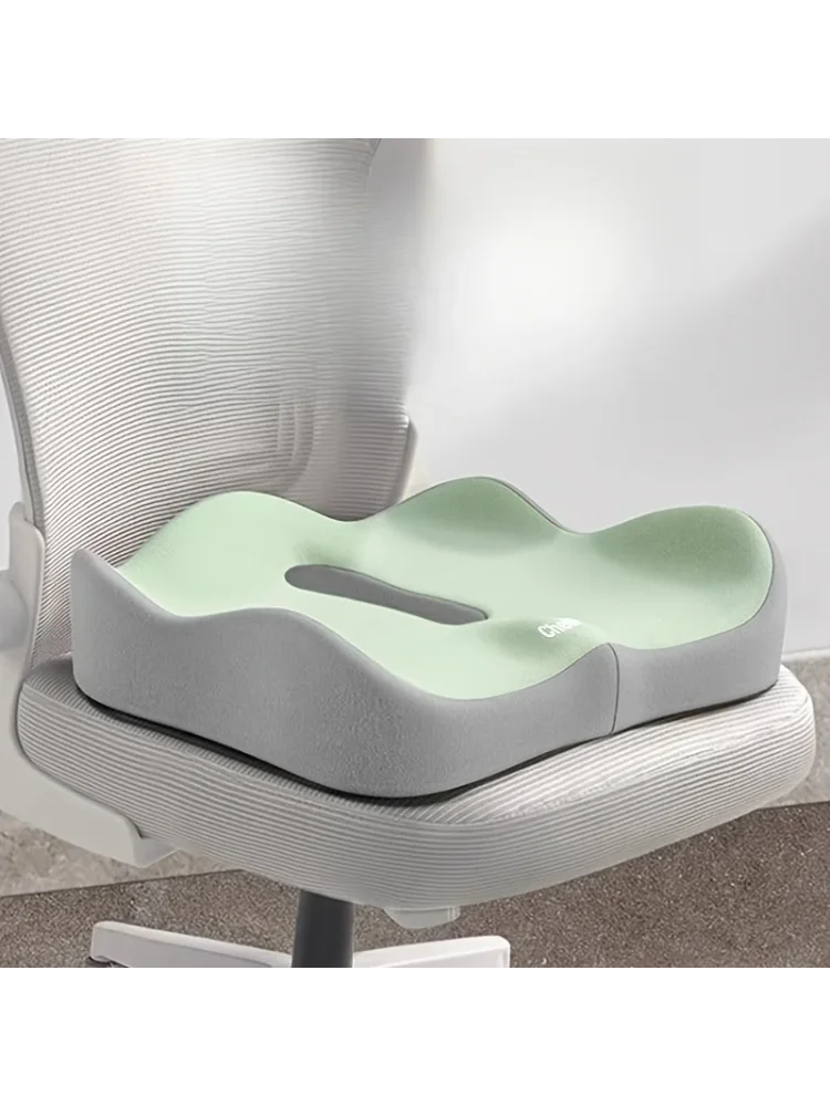 1pc Memory Foam Seat Cushion - 3D Ergonomic Support| Light Green & Grey, Washable Polyester, Car/Office Essentials