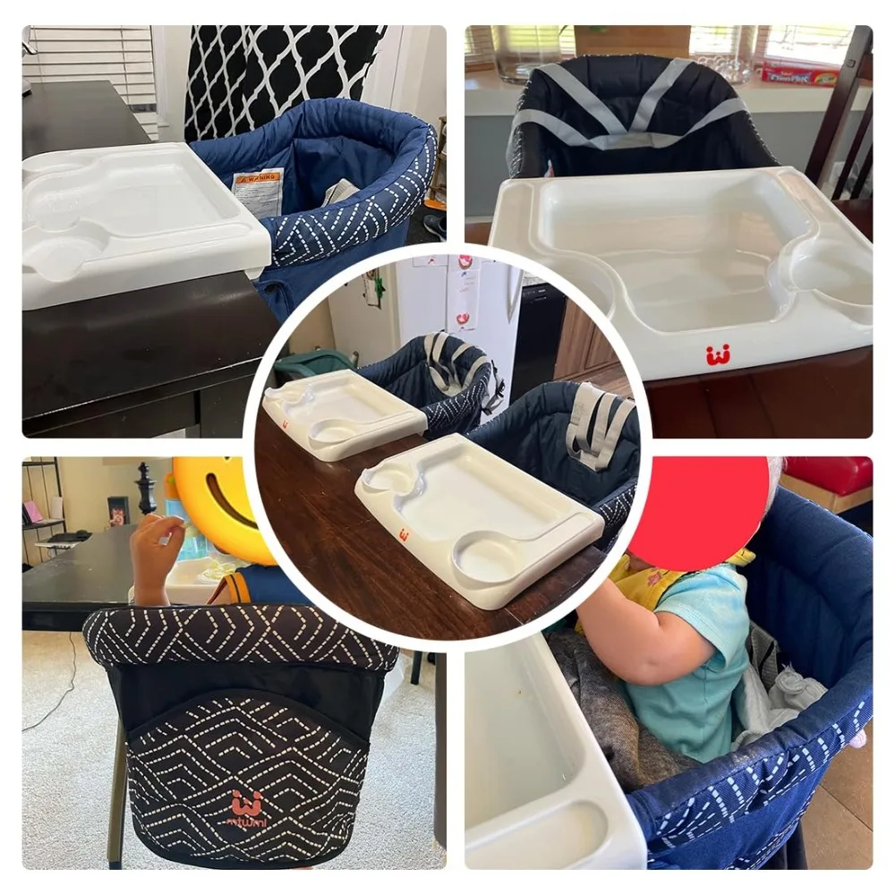 Seggiolone portatile con gancio e vassoio per neonati e bambini piccoli, adatta al tavolo, seggiolino per l'alimentazione in striscia nera